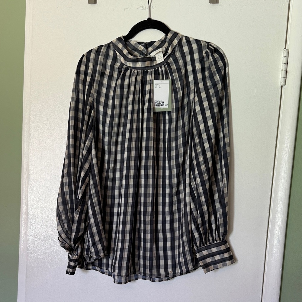 H&M Sheer Black and White Gingham Women's Top